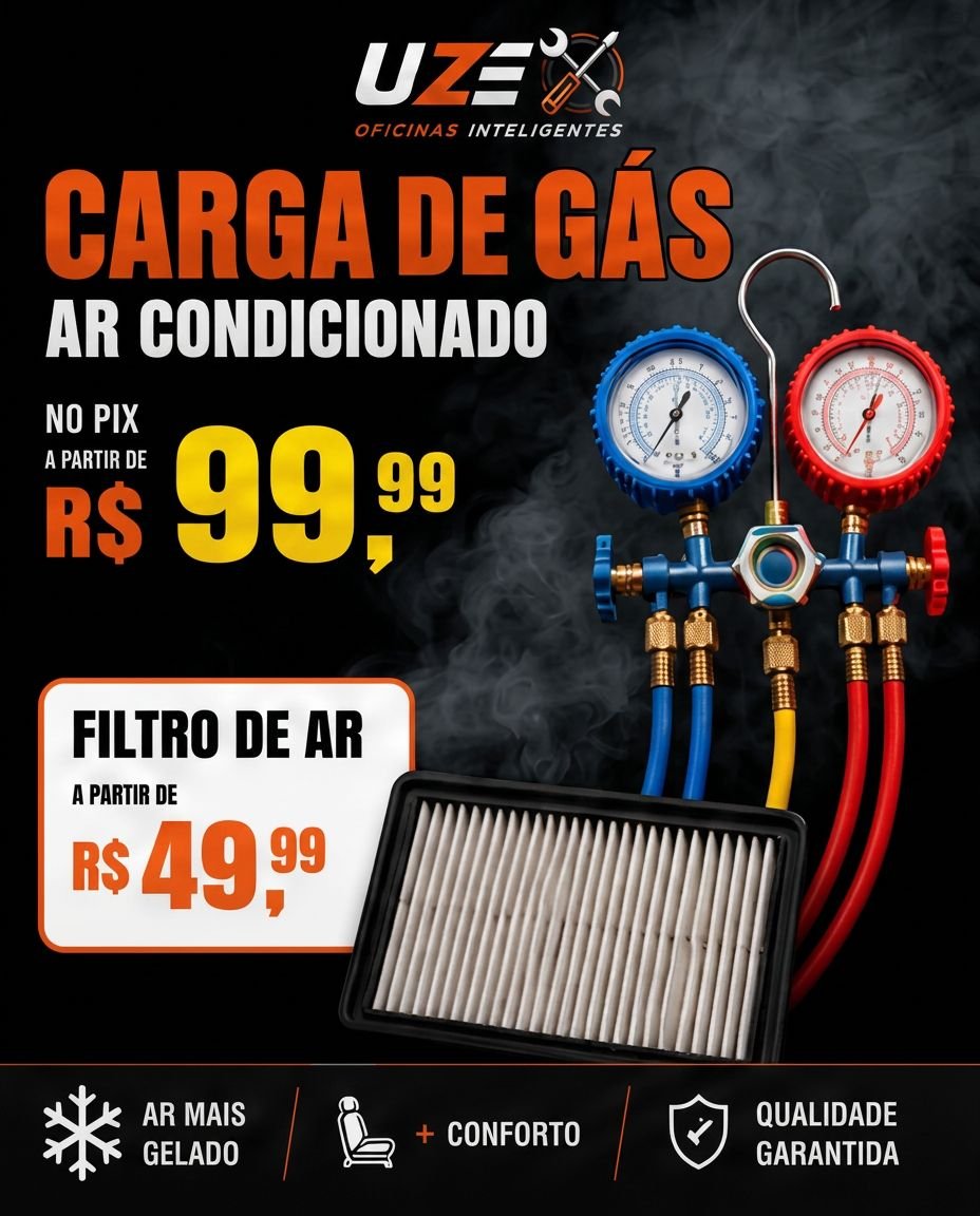 Carga de gás do ar condicionado a partir de R$ 99,99 no PIX. Filtro de ar a partir de R$ 49,99