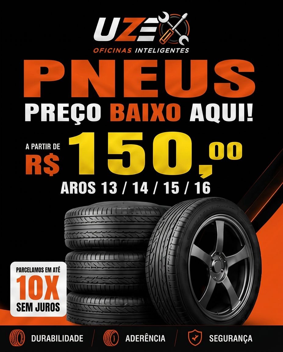 Pneus a partir de R$ 150,00 — aros 13, 14, 15 e 16