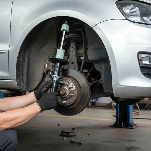 Mecânico instalando amortecedor no carro